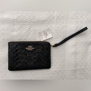 COACH Signature Black Debossed Patent Leather Wristlet